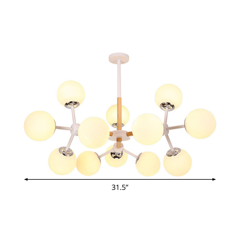 White Glass Globe Chandelier Light Fixture - Modern Dining Room Hanging Kit With 9/12/16 Heads