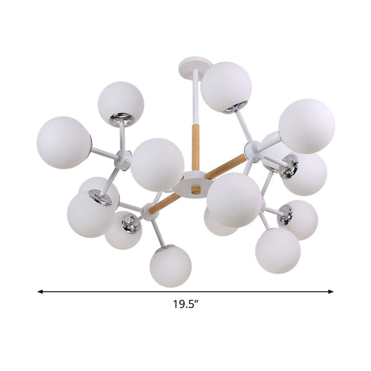 Contemporary Globe Chandelier - White Glass 9/12/16 Head Dining Room Hanging Light Kit