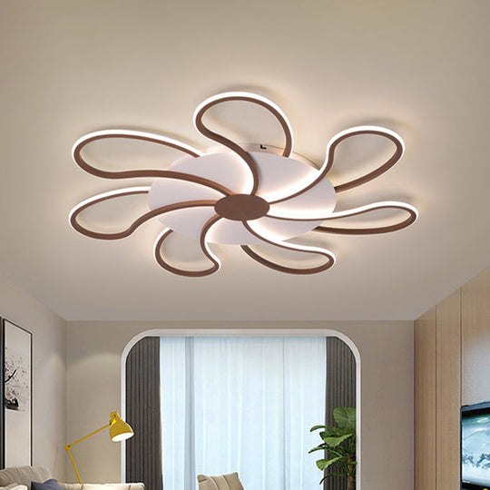Contemporary Brown Acrylic Flush Light Fixture - Flower Design 5/6/7 Heads Ceiling Mounted