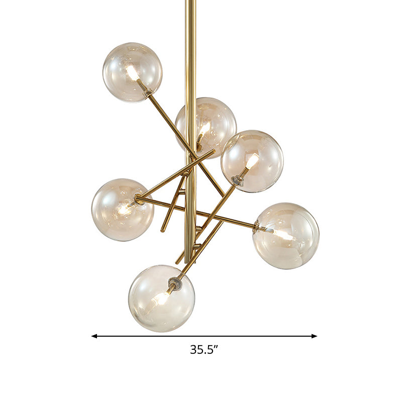 Modern Cognac Glass Globe Chandelier - 6/8 Heads Starburst Design Ideal For Bedroom Ceiling Lighting