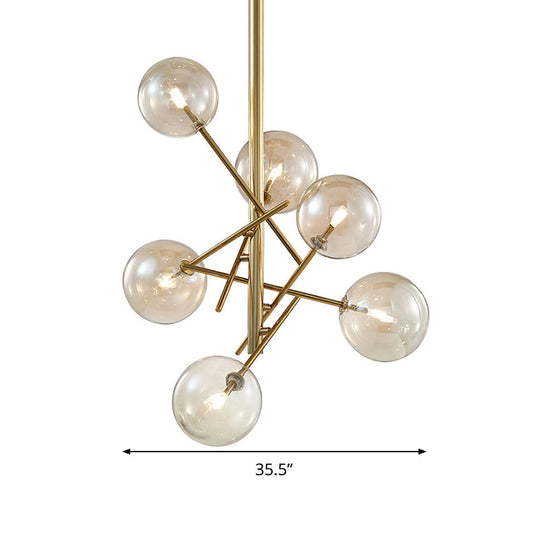 Modern Cognac Glass Globe Chandelier - 6/8 Heads Starburst Design Ideal For Bedroom Ceiling Lighting