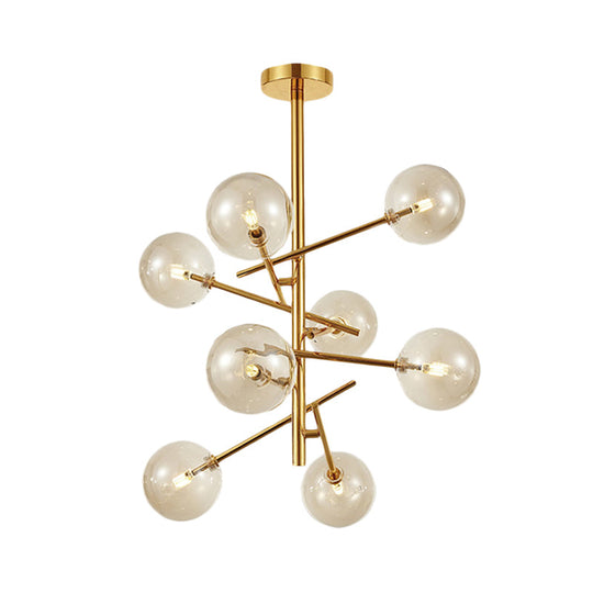Modern Cognac Glass Globe Chandelier - 6/8 Heads Starburst Design Ideal For Bedroom Ceiling Lighting
