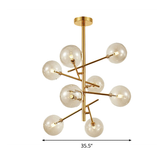 Modern Cognac Glass Globe Chandelier - 6/8 Heads Starburst Design Ideal For Bedroom Ceiling Lighting