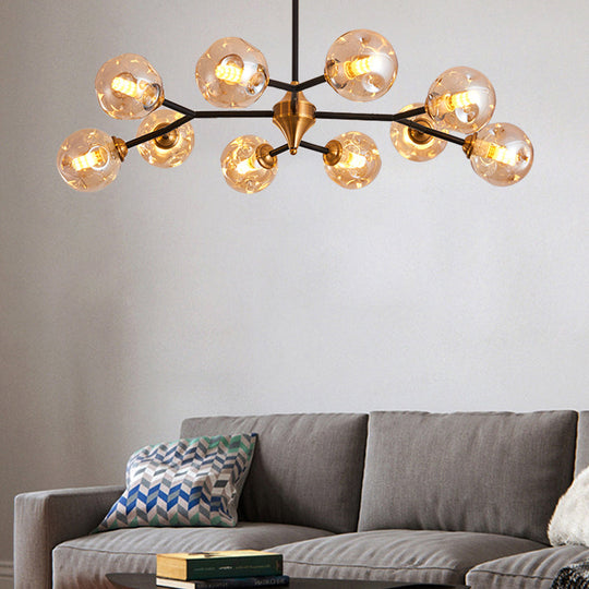 Nordic Bubble Hanging Lamp Kit - Clear/Amber/Smoke Gray Dimpled Glass Chandelier Ideal For Dining