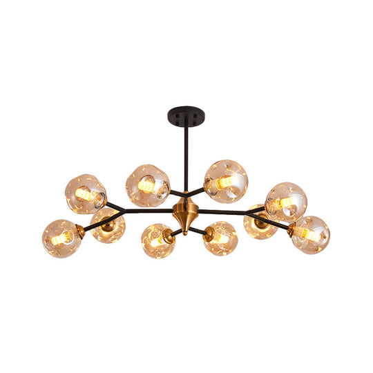 Nordic Bubble Hanging Lamp Kit - Clear/Amber/Smoke Gray Dimpled Glass Chandelier Ideal For Dining