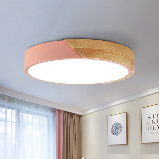 Modern Metal Led Flush Light In Pink/White With Acrylic Diffuser Ceiling Mounted Round Design -
