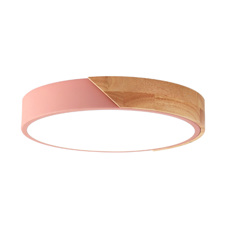 Modern Metal Led Flush Light In Pink/White With Acrylic Diffuser Ceiling Mounted Round Design -