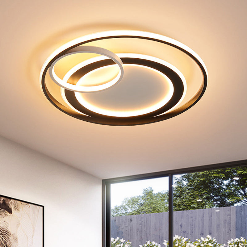 18’/21.5’ Contemporary Acrylic Wide Ring Ceiling Light In Black/Gold - Led Flush Mount Lamp