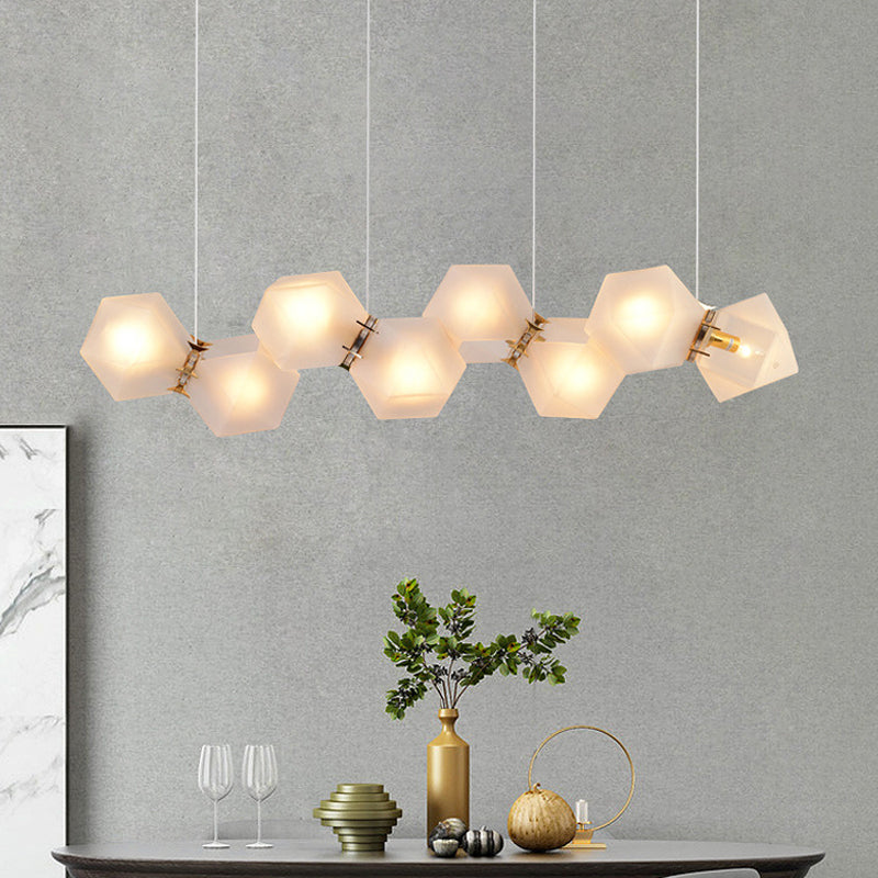 Postmoderner geometrischer Kronleuchter aus Milchglas mit 6/8/10 Köpfen und Gold als stilvolle Beleuchtungslösung