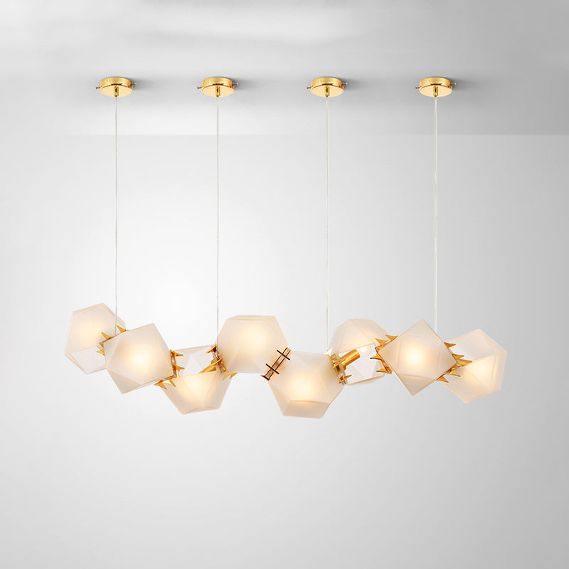 Postmoderner geometrischer Kronleuchter aus Milchglas mit 6/8/10 Köpfen und Gold als stilvolle Beleuchtungslösung