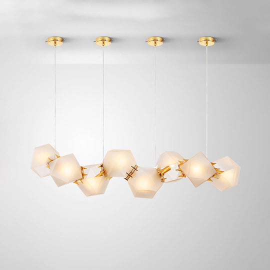 Postmoderner geometrischer Kronleuchter aus Milchglas mit 6/8/10 Köpfen und Gold als stilvolle Beleuchtungslösung
