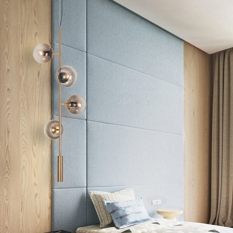 Modern Gold Linear Chandelier With Smoke Gray Glass Shades - 4-Light Metal Hanging Fixture