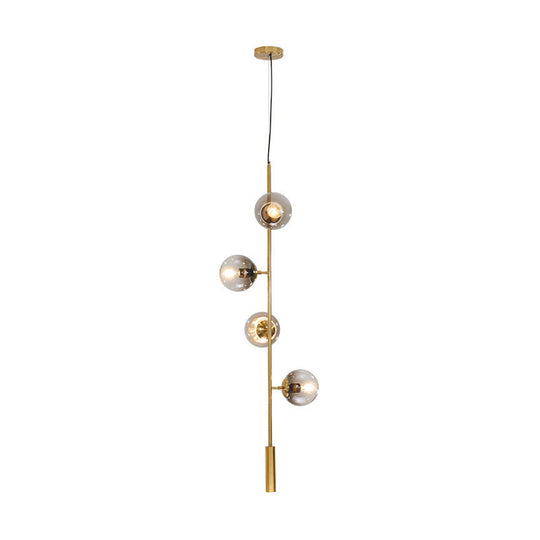 Modern Gold Linear Chandelier With Smoke Gray Glass Shades - 4-Light Metal Hanging Fixture