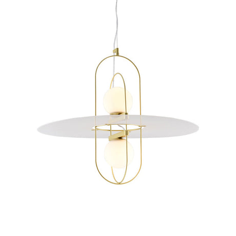 Modern White Glass Orb Chandelier - 2 Light Kitchen Hanging Lamp With Oval Frame Design