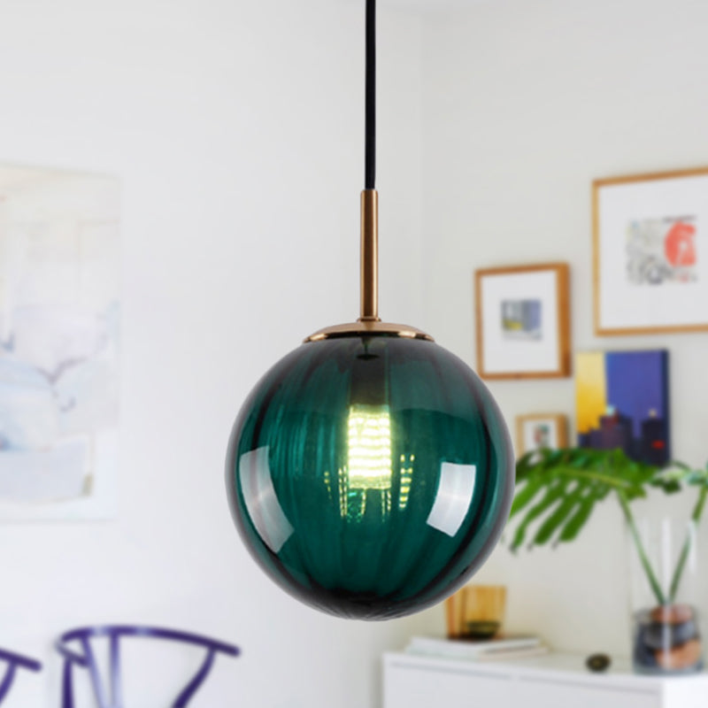 Macaron Amber/Green/Red Glass Bubble Pendant Light - 1 Head Ceiling Lamp For Bedrooms