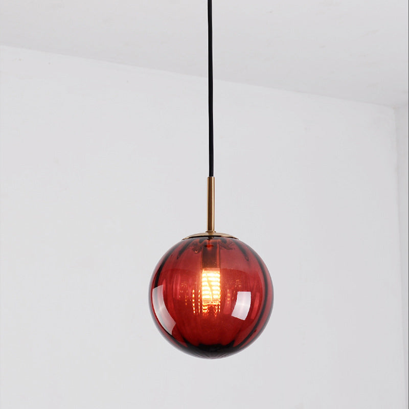 Macaron Amber/Green/Red Glass Bubble Pendant Light - 1 Head Ceiling Lamp For Bedrooms