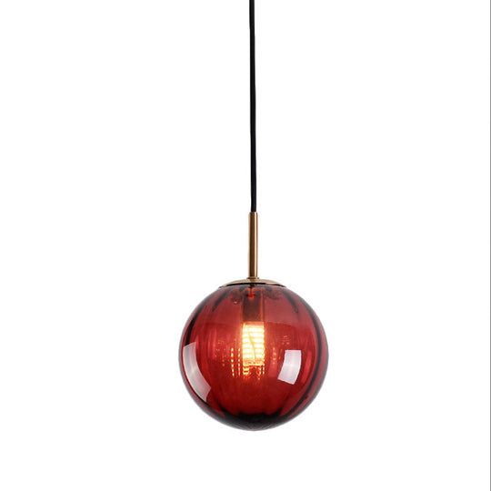 Macaron Amber/Green/Red Glass Bubble Pendant Light - 1 Head Ceiling Lamp For Bedrooms