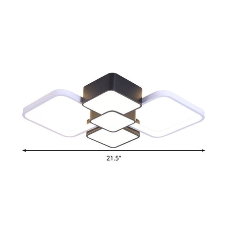 Modern Square Flush Mount Led Ceiling Light In Black With Warm/White 18/21.5 Wide