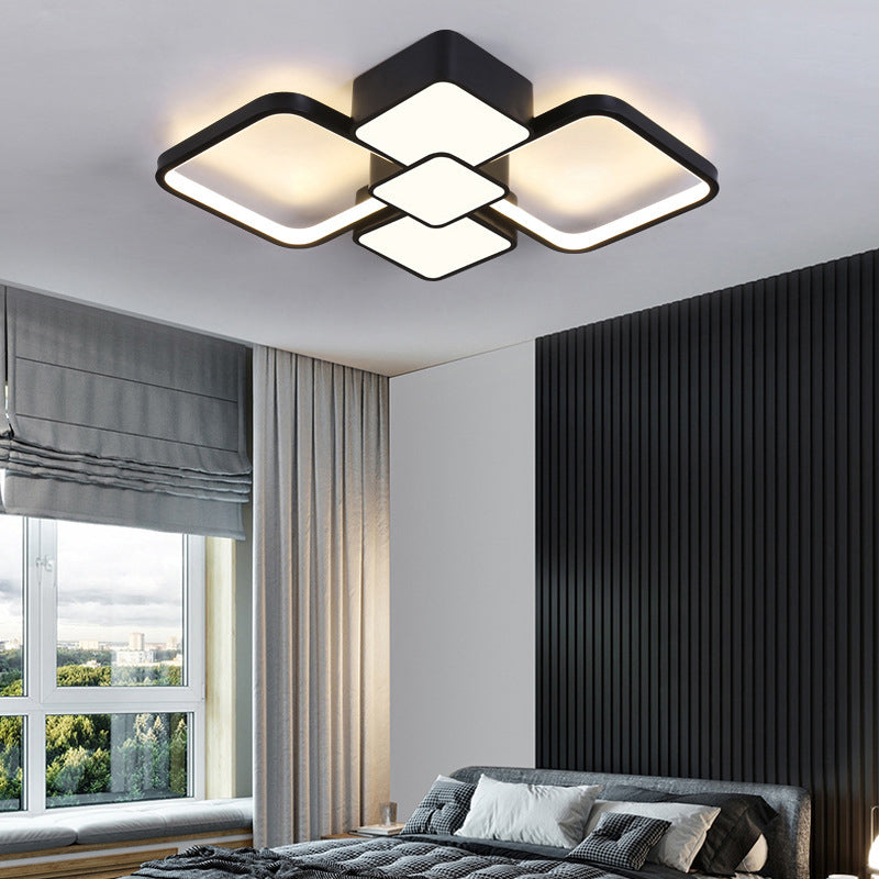Modern Square Flush Mount Led Ceiling Light In Black With Warm/White 18/21.5 Wide