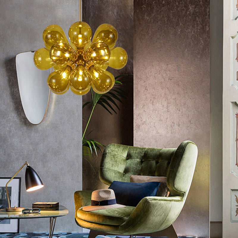 Modern Cognac Glass Bubble Chandelier - 18-Head Hanging Ceiling Light Fixture