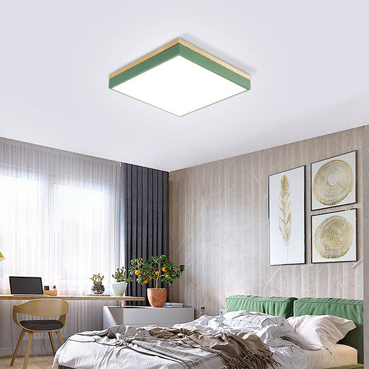 Modern Square Flush Mount Led Green Ceiling Lamp - 12’/16’/19.5’ Wide Acrylic Diffuser