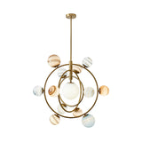 Modern Gold Orbit Chandelier - 13-Light Metal Hanging Lamp With Ball Glass Shade