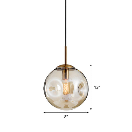 Modern Amber/Smoke Gray Globe Pendant Light - Nordic Style Dimpled Glass 1-Head Design Ideal For