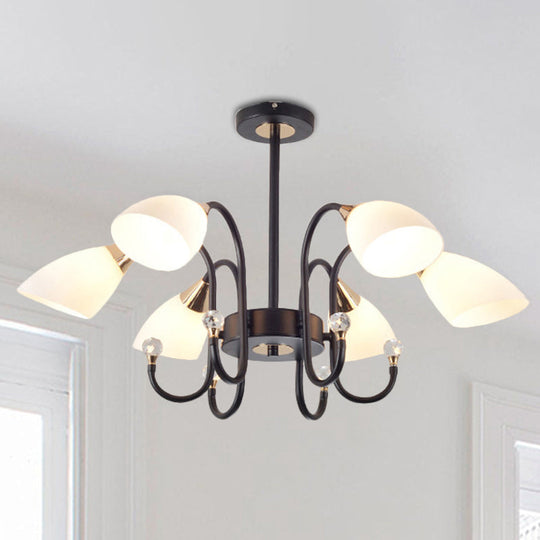 Rustic Black Iron Chandelier With Frosted Glass Shades - Hanging Ceiling Light Curve Arm 6/8/10