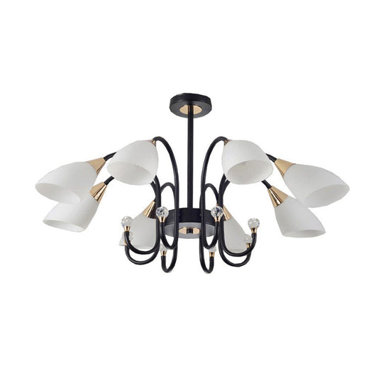 Rustic Black Iron Chandelier With Frosted Glass Shades - Hanging Ceiling Light Curve Arm 6/8/10