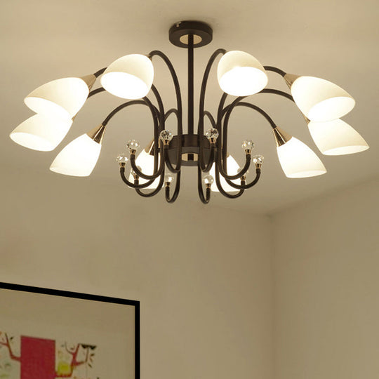 Rustic Black Iron Chandelier With Frosted Glass Shades - Hanging Ceiling Light Curve Arm 6/8/10