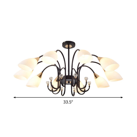 Rustic Black Iron Chandelier With Frosted Glass Shades - Hanging Ceiling Light Curve Arm 6/8/10