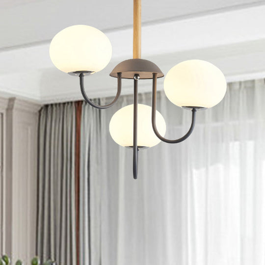 Nordic Style Gray/Green Chandelier Light Fixture With Dome White Glass Shade - 3/5 Lights Living