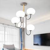 Nordic Style Gray/Green Chandelier With Dome White Glass Shade - 3/5 Lights Living Room Hanging Lamp