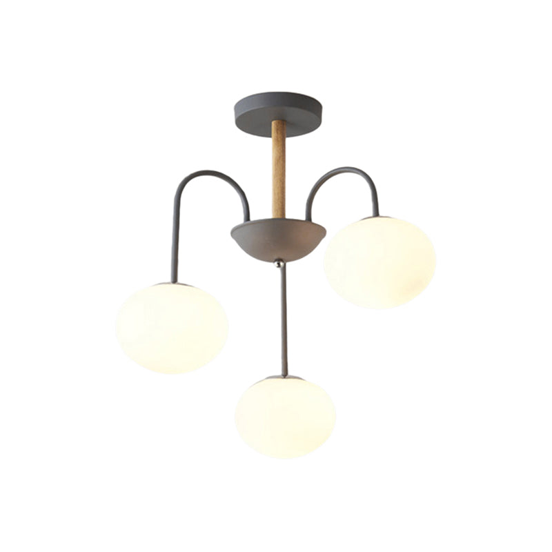 Contemporary Dome White Glass Chandelier - 3/5 Lights Gray/Green Suspension Light