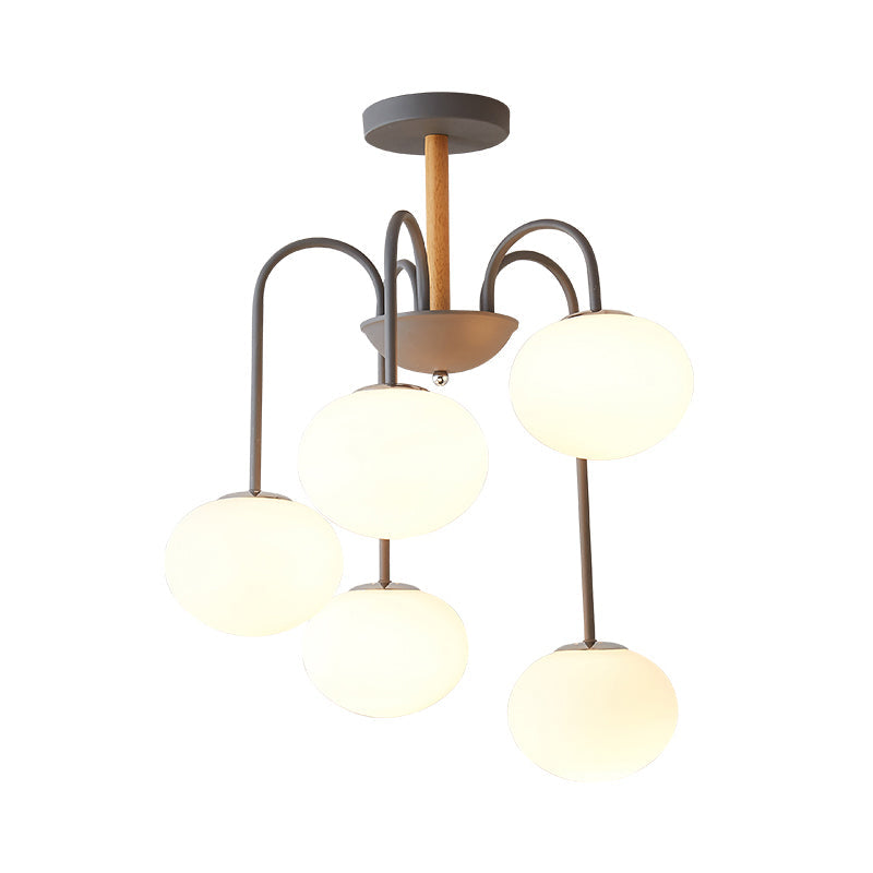 Contemporary Dome White Glass Chandelier - 3/5 Lights Gray/Green Suspension Light