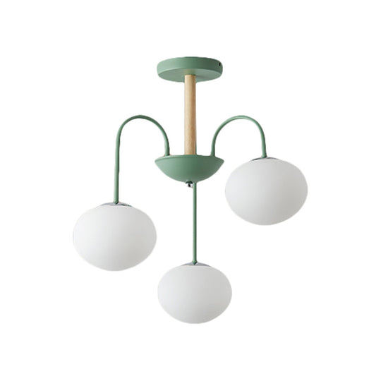 Contemporary Dome White Glass Chandelier - 3/5 Lights Gray/Green Suspension Light