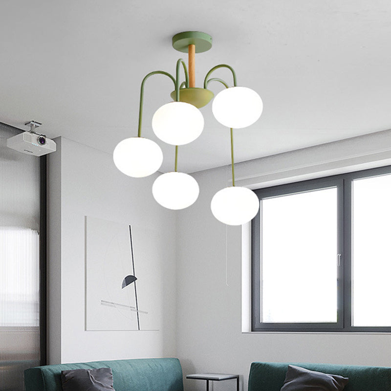 Contemporary Dome White Glass Chandelier - 3/5 Lights Gray/Green Suspension Light