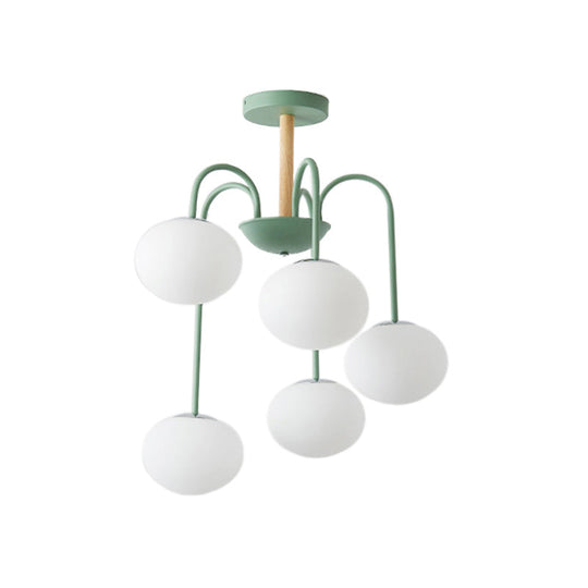 Contemporary Dome White Glass Chandelier - 3/5 Lights Gray/Green Suspension Light