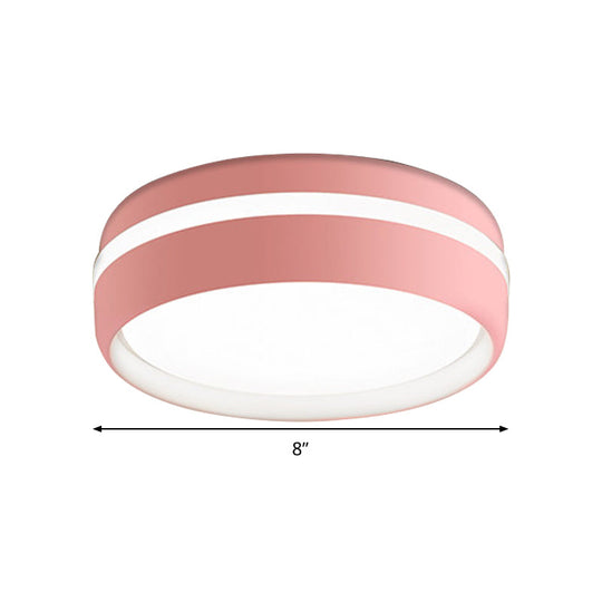 Metal Circular Flush Light Contemporary Led Ceiling Lamp In Pink/Yellow/Blue With Warm/White