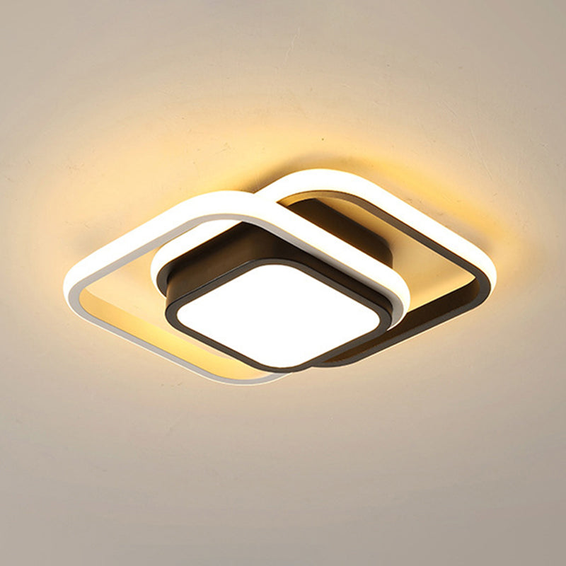 Contemporary Black Metal Led Ceiling Light Fixture - Round/Square Design With Warm/White/3 Color /