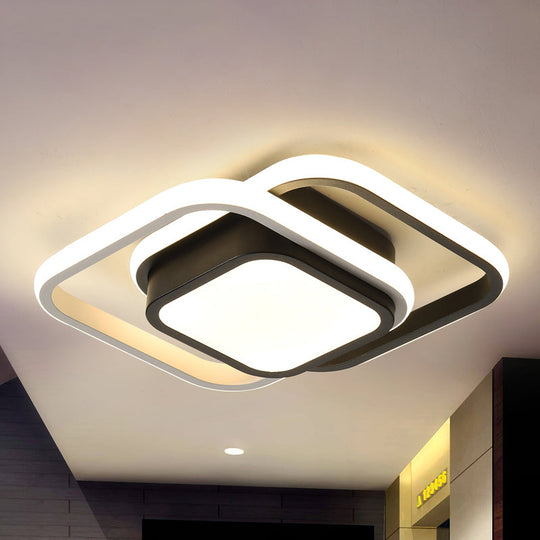 Contemporary Black Metal Led Ceiling Light Fixture - Round/Square Design With Warm/White/3 Color