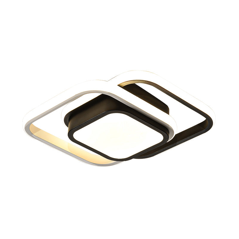 Contemporary Black Metal Led Ceiling Light Fixture - Round/Square Design With Warm/White/3 Color