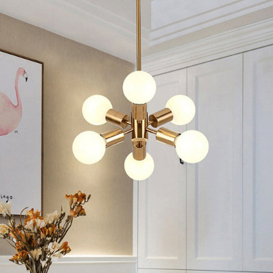 Modernist Style Metal Chandelier With 6 Golden Hanging Pendant Lights For Dining Room