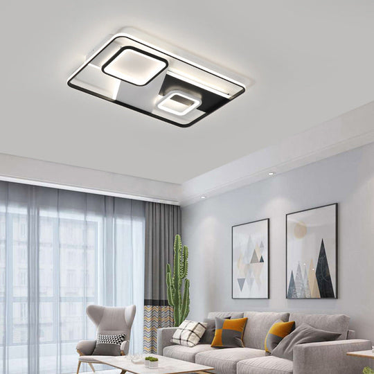 Modern Black Rectangle Ceiling Light | Acrylic Led Flush Mount Lamp In Warm/White