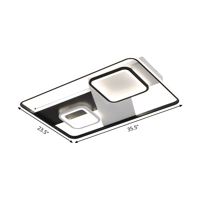 Modern Black Rectangle Ceiling Light | Acrylic Led Flush Mount Lamp In Warm/White