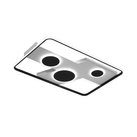 Modern Flush Mount Led Ceiling Light Fixture In Black And White Acrylic With Stepless Dimming Remote