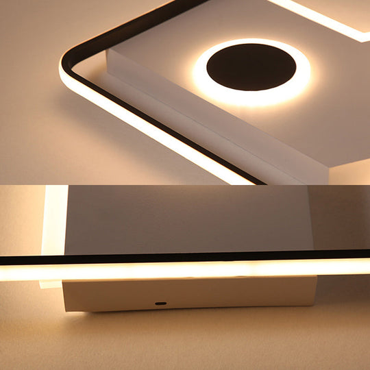 Modern Flush Mount Led Ceiling Light Fixture In Black And White Acrylic With Stepless Dimming Remote