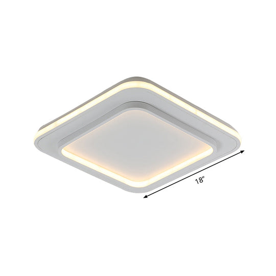 Minimalist White Square Flush Mount Led Ceiling Light Fixture - 18’/21.5’ Acrylic With Warm/White