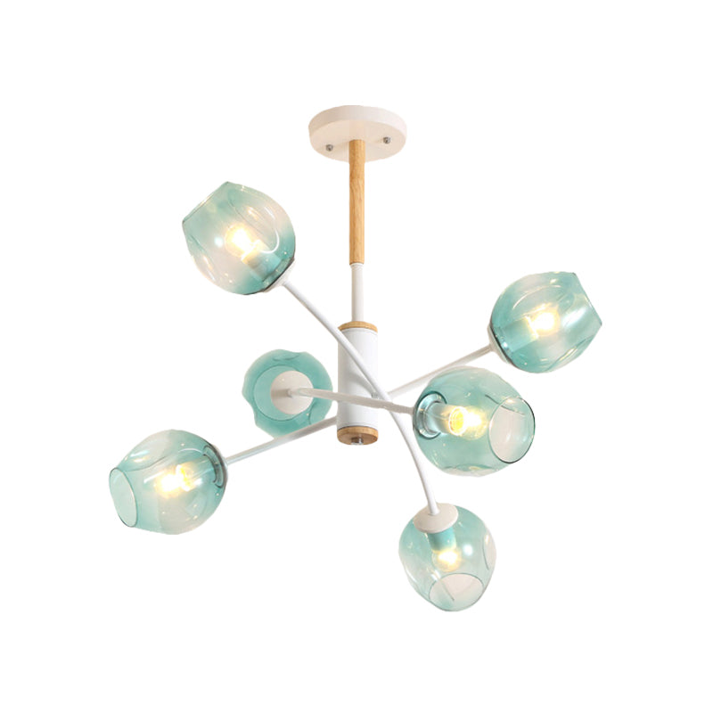 Contemporary Dome Living Room Chandelier: Blue/Tan Glass 6/8 Lights Stylish Pendant Light