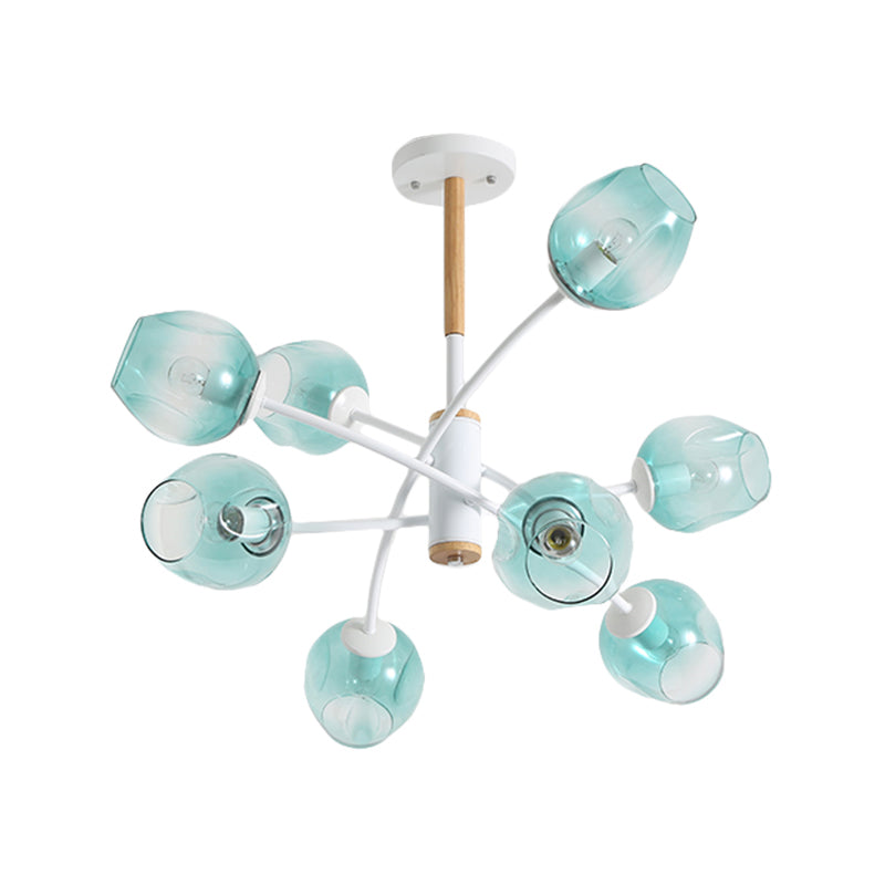 Contemporary Dome Living Room Chandelier: Blue/Tan Glass 6/8 Lights Stylish Pendant Light